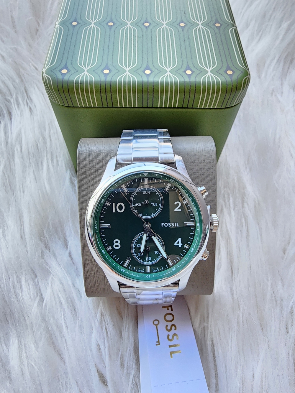 Fossil Men's Green Dial Chronograph Watch Original Brand New